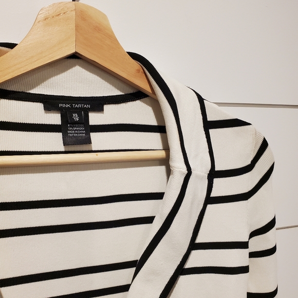 Pink tartan xs cardigan white black stripe jacket office dressy fitted preppy - Picture 3 of 16